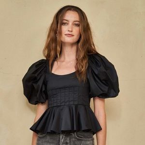 Hunter Bell Black Camille Peplum Puff Sleeve Top